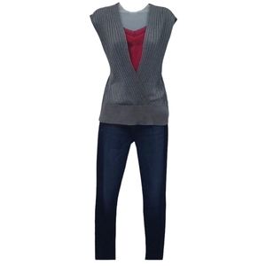 New York & Co. Acrylic Sweater Vest Textured Cable Knit V-Neck Ribbed Cardigan